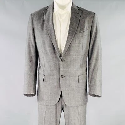 ERMENEGILDO ZEGNA Talla 46 Gris Blanco Ventana Cristal Lana Muesca Solapa Suit - Imagen 1 de 4