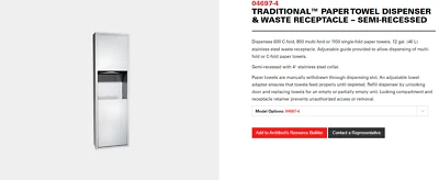 Dispensador de toallas de papel y receptáculo de residuos ASI 04697-4 - 12 gal. Semi empotrado Foto 1 de 2