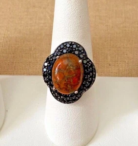 STS Sterling Silver 925 With Main Brown Color Gemstone Ring  Size 9 - Picture 1 of 12