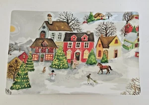 Vintage Pottery Barn Winterdorf Dessert Weihnachten Keksplatte 15" x 10" Rarität - Bild 1 von 7