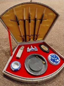Complete Chinese Calligraphy Set Vtg Rare NOS Pens Inkwell ARTIST KIT ASIAN INK - Picture 1 of 9