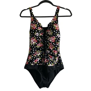 Lascana Venus Black Floral Polka Dot One Peice  Swimsuit Bathing Suit Size 4 - Picture 1 of 9