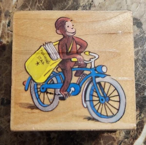 Timbro gomma CURIOUS GEORGE 1998 ALL NIGHT MEDIA #996F04 bicicletta George scimpanzé - Foto 1 di 14