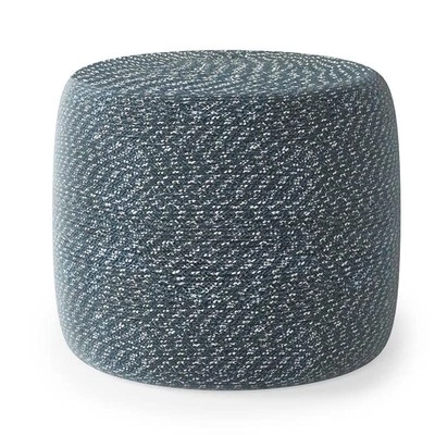 Bayley Transitional Round Braided Pouf in Aegean Blue and Natural Cotton - Image 1 of 4