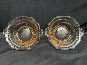 (2) Mayfair Open Rose Pink Depression Glass Vintage bowls handles flowers ribbed - Picture 1 of 15