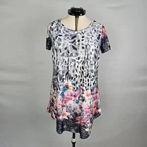 Simply Aster Kleid Damen M Schwarz Weiß Rosa Blumen Kurzarm Knie Neu mit Etikett - Bild 1 von 18
