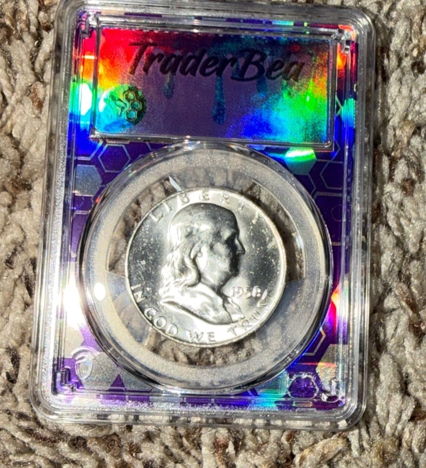 1958-D PCGS MS63 Franklin Half Dollar Uncirculated Trader Bea Purple Core - Image 1 of 4