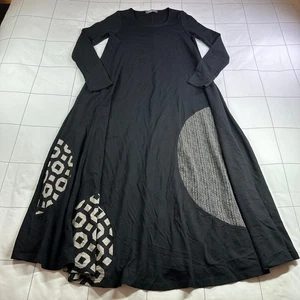 Alembika Kleid Damen Medium Schwarz Retro A-Linie Strick Artsy Langarm Relaxed - Bild 1 von 10