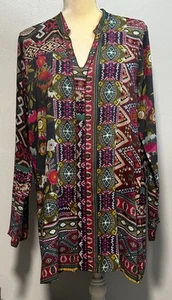 Johnny Was Tunika Top Gr. M Geometrisches & Blumenmuster Bluse Viskose Bohemian - Bild 1 von 16