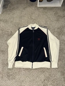 Vintage Adidas 80s Track Jacket Trefoil Logo Size Medium Red Cream Full Zip - Picture 1 of 4