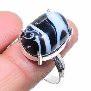 Psilomelane Ágata Piedras Hecho a Mano 925 Plata de Ley Joyería Anillo Tamaño 8 - Imagen 1 de 5