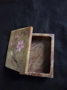 Vtg Stone/ Marble Trinket Inlaid Mother Of Pearl 4"X3.15"X1.25" - Picture 1 of 15