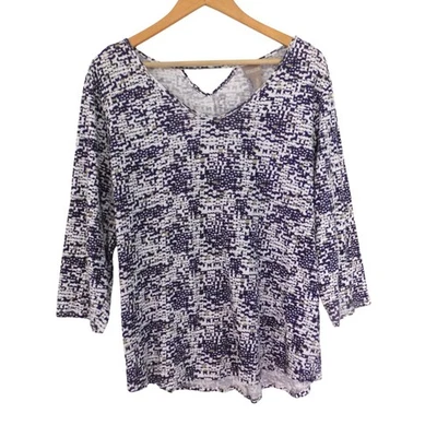 Chico's Top Womens 3 XL V Neck Cotton Geometric Purple Ivory - Image 1 of 4
