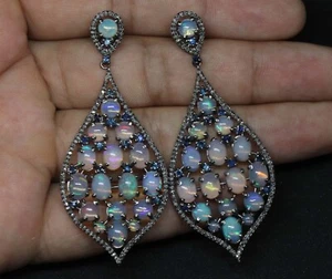 Bellissimi Orecchini Pendenti Goccia Zaffiro Opale Eleganti, Gioielli Argento 925 Diamanti - Foto 1 di 8
