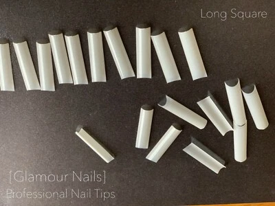 NAIL TIPS ABS Long Nails Stiletto Ballerina Square Coffin Natural NO C CURVE - Image 1 of 4