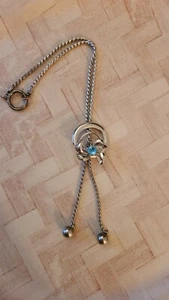 18" silver tone bolo chain necklace with blue rhinestone fashion jewelry n4 - Picture 1 of 4