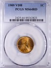 New Listing1909 Vdb Lincoln Cent Pcgs Ms64Rd