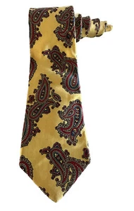 Rooster Tie Necktie Mens Paisley Yellow Red Blue Silk Italy 3”W Vtg USA Gift Dad - Picture 1 of 6