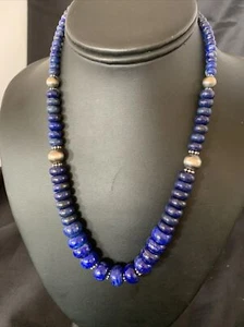 Mens Lapis Lazuli Graduated Navajo Sterling Silver Beads 18" Necklace 11802 - Picture 1 of 12