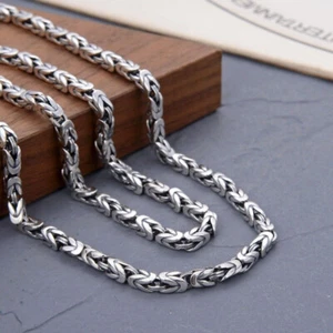 Real 925 Sterling Silver 4MM Byzantine Link Chain Necklace 19.7inch - 25.6inch - Picture 1 of 7