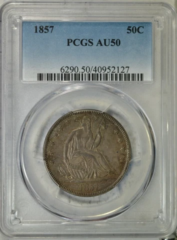 1857 Seated half dollar, PCGS AU50..........Type Coin Company Cover