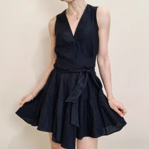 Christian Lacroix Damen kurzes Mini Wickelkleid Gr. XS schwarz Leinenmischung Rüschen - Bild 1 von 7