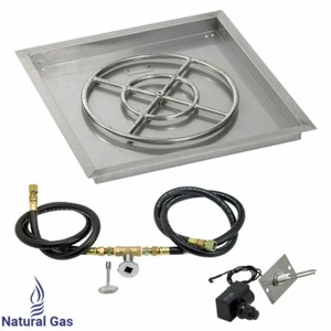 American Fireglass 24" Square Firepit Drop-In Tray w/ Spark Ignition Natural Gas - Picture 1 of 10