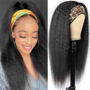 Kinky Straight Headband Wig Human Hair Wig Full Machine Made Wig for Black Women - Picture 1 of 14
