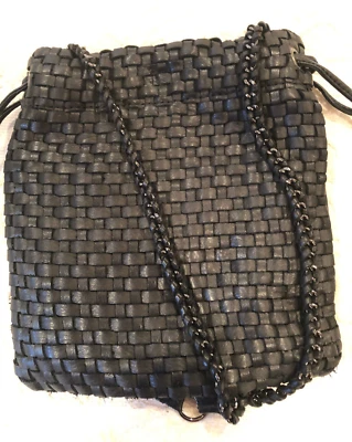 Linea Pelle Black Woven Leather Crossbody Shoulder Bag EUC - Image 1 of 4