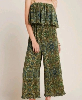 Mono Anthropologie Nuevo con Etiquetas Rdalamal Verde Suzanne Plisado Pierna Ancha, Talla Pequeña Foto 1 de 4