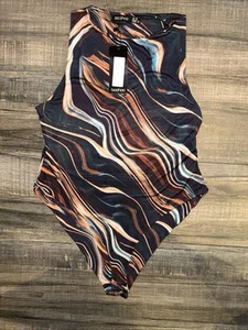 Abstract Print Racer Neck Bodysuit - Picture 1 of 3