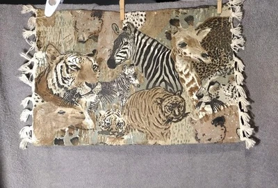 4 manteles de safari de colección tapiz de animales de la selva africana jirafa tigre cebra flecos Foto 1 de 3
