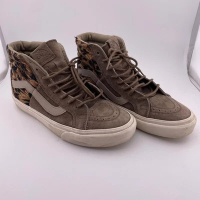 范斯 SK8-Hi 豹纹麂皮绒高帮运动鞋女式 7.5 码棕色 — 第 1/4 张图片