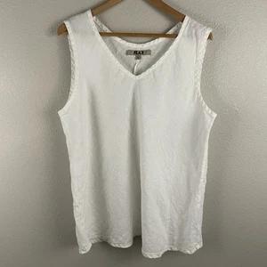 Camiseta sin mangas de lino para mujer L 100 % lino blanca cuello en V - Imagen 1 de 4