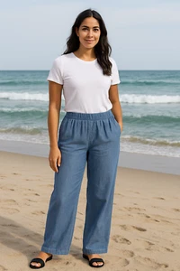 BARGAIN!!! Wide Leg Mid-Rise Relaxed Fit Pant, Blue, NWT summer fit cool breezy - Picture 1 of 13