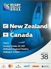 Rugby World Cup 2011 Programme for Match 38 New Zealand v Canada in Wellington