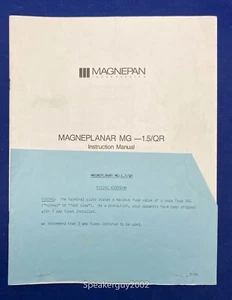 Original Magneplanar MG-1.5/QR Speaker Instruction Manual - Picture 1 of 1