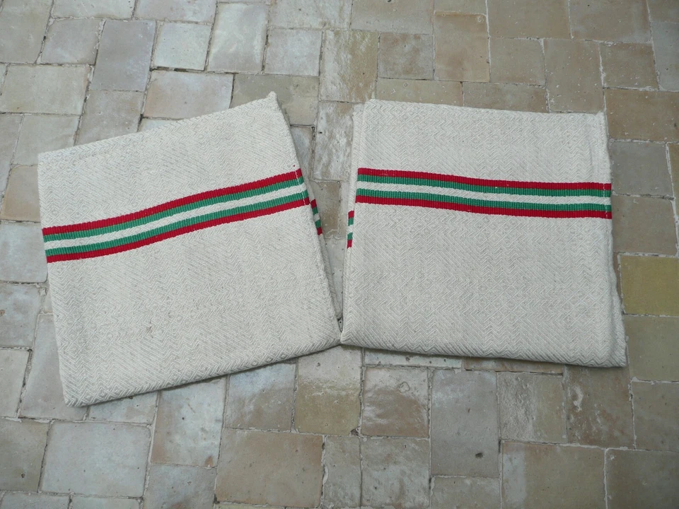 2 torchons métis rayé rouge et vert - Photo 1/3