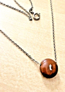 VTG 14 inch gold-tone chain necklace w light brown  initial  "t"  M & M  initial - Picture 1 of 5