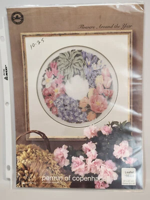 Permin of Copenhagen LEAFLET Counted Cross Stitch Patterns Tulips Flower Wreath - Image 1 of 4
