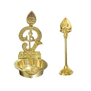 Brass OM Deepam With Vel - Traditional Diya for Puja - Vilakku for Pooja - Picture 1 of 6