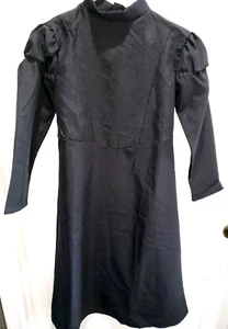 GIRLS SOLID BLACK HALLOWEEN COSTUME DRESS SIZE 10/12 YEARS LONG SLEEVE SUPER CON - Picture 1 of 2