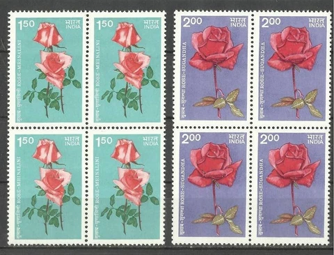 India 1984 Roses Rose Sugandha Mrinalini  Flower Flora Stamps 2v Blk/4 MNH Cover