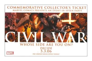 CIVIL WAR: COMMEMORATIVE COLLECTORS PROMO TICKET with McNIVEN ART* - Picture 1 of 1