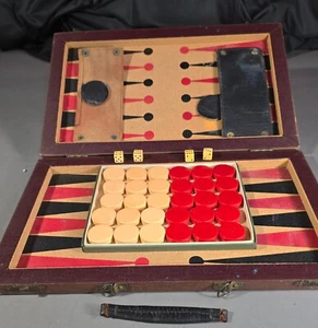 Vintage Cardinal Backgammon Travel Board &Set 30 Bakelite Marbled Catalin Tiles - Picture 1 of 9