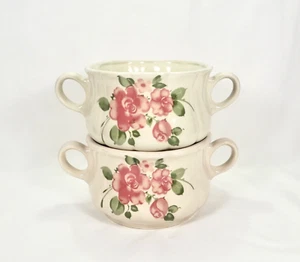 Vintage rosa Roseland Gibson Suppenschüssel (2er Set) Doppelgriff Keramik rosa Rosen - Bild 1 von 5