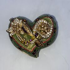 Enamel and crystal heart shaped trinket box with dragon fly