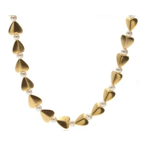 Love Hearts Cultured Pearl Toggle Necklace 18K Yellow Gold Plated Made in USA - Picture 1 of 6