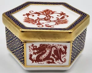 Royal Crown Derby Trinket Box Imari Hexagonal Dragon #A.1295 VTG 1987 England - Bild 1 von 15