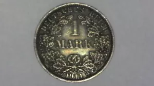 1914-A Germany Empire 1 Mark 90% Silver KM#14 - Picture 1 of 2